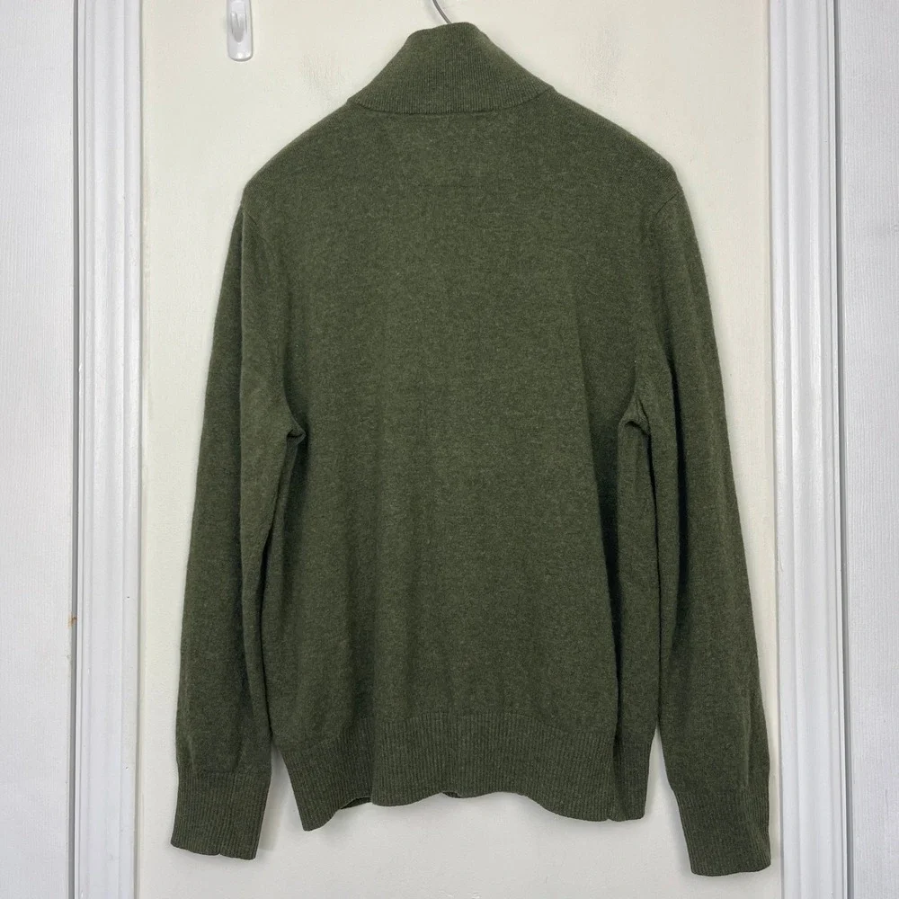 Banana Republic MERINO WOOL 1/4 Zip Button Mens L Mock Neck Sweater Olive‎ Green